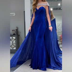 Johnathan Kayne royal blue velvet gown. Size 0, worn once.